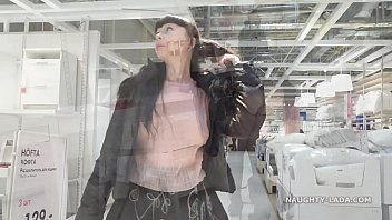 Short skirt and sheer blouse for flashing and public upskirt
